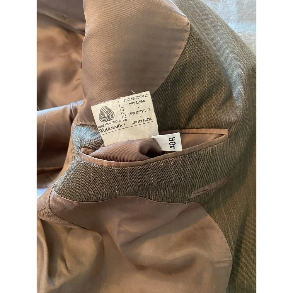 Hart Schaffner Marx Blazer Mens 40R Brown Gold Trumpeter Pinstripe Wool Jacket